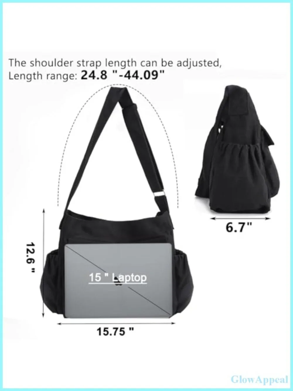 Thickened Canvas Messenger Bag Large Crossbody Hobo Tote with Laptop Compartment